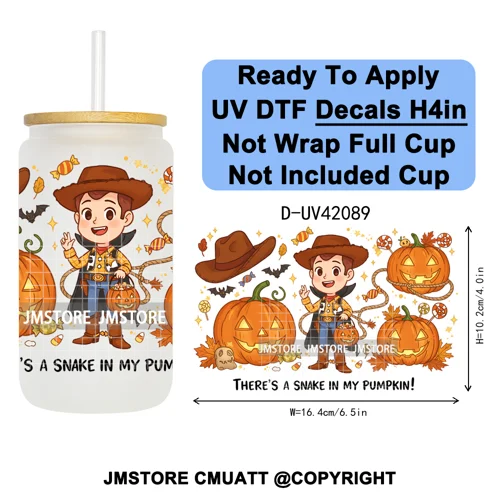 Spooky Halloween Mouse Ears Cartoon Character UV DTF Transfer Sticker Decals Ready To Apply Waterproof For 16OZ Libbey Glass Can