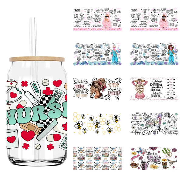 Fashion Nurse Girls 16OZ UV DTF Cup Wrap Transfers Stickers Custom Labels DIY Durable Waterproof Logo For Libbey Glass Can