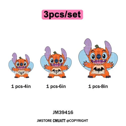 Spooky Vibes Horror Trick Or Treat Cartoon Animal Pumpkin Bats Iron on DTF Washable Transfers Sticker Ready to Press for Hoodies