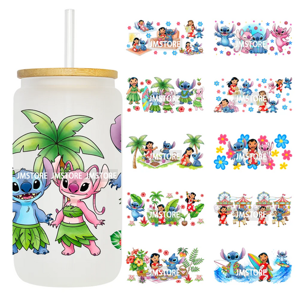 Tropical Cartoon Summer Vibes Splash UV DTF Wraps Transfer Sticker Waterproof High Quality For 16OZ Libbey Glass Can Tumblers