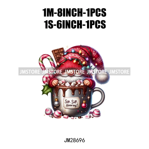 Winter Hot Cocoa Boy Cozy Gnomes Coffee Mug Tis The Season Happy Christmas Iron On DTF Heat Press Transfers Stickers For Clothes