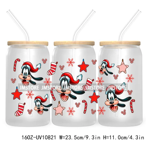 Cartoon Christmas Kids Friends 16OZ UV DTF Cup Wrap Waterproof Transfer Stickers For Libbey Glass Can Candy Cane Merry Christmas