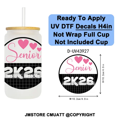 Girly University Graduation 2026 UV DTF Decals Ready To Apply Waterproof Transfer Stickers DIY Crafts For 16OZ Libbey Glass Can