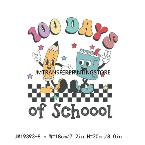 Happy 100th Days Of School Washable Printing Back To School Teach School Vibes Iron On DTF Transfer Stickers Decals For Clothing