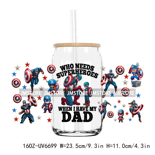 Cartoon Papa Dad And Son UV DTF Sticker For 16OZ Libbey Glass Cup Can Wrap Transfer Stickers Custom Labels DIY Logo Father's Day