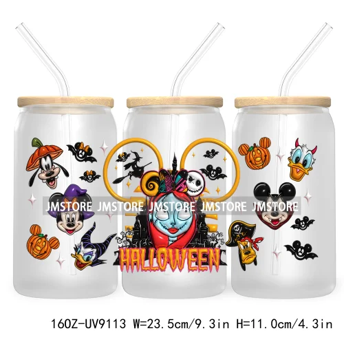 3D Halloween Princess UV DTF Sticker For 16OZ Libbey Glass Cup Can Wrap Transfer Stickers Custom Labels DIY Logo Bats Pumpkin