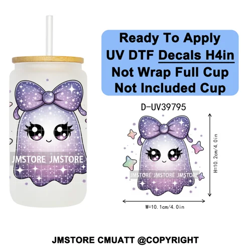 Cute Halloween Witch Ghost Sweet Boo UV DTF Decals Ready To Apply Waterproof Transfer Stickers Prints For 16OZ Libbey Glass Can