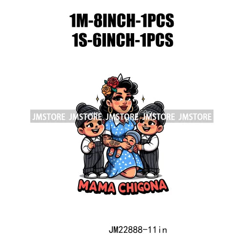 Cartoon Mama Chingona Chicana Latina Mexican Spanish Mom Kids Happy Mother's Day Iron On DTF Transfer Stickers For Clothes