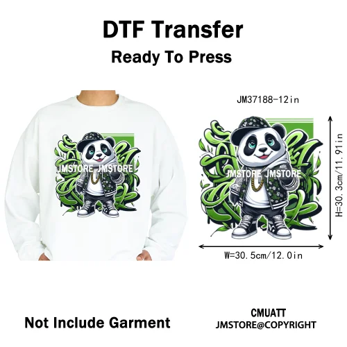 12in Street Snarl Savage Animal King Graffiti Urban Bear Bunny Cat Dog Iron on DTF Transfers Stickers Ready to Press for Clothes