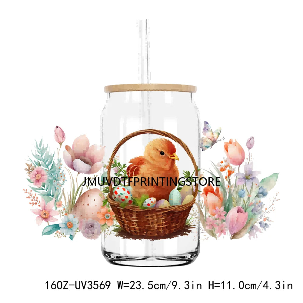 Happy Easter Day UV DTF Sticker For 16OZ Libbey Glass Cup Can Wrap Transfer Sticker Custom Labels DIY Logo Animals Bunny Eggs