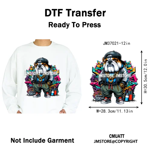 12in Graffiti Gangster Hip Hop Gorilla Life Is Better With Bulldog Iron on DTF Heat Transfer Sticker Ready to Press for Hoodies
