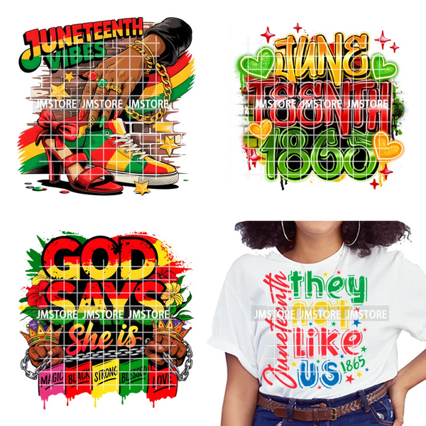 God Says She Is Dope Women Juneteenth 1865 Independence Washable Iron on DTF Transfers Stickers Ready to Press for Clothes