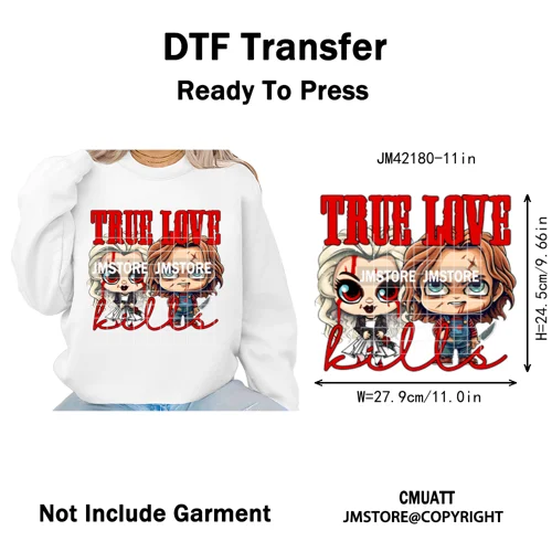 See You In Hell Scary Movie True Love Couple Halloween Season Iron on DTF Washable Transfers Stickers Ready to Press for Textile