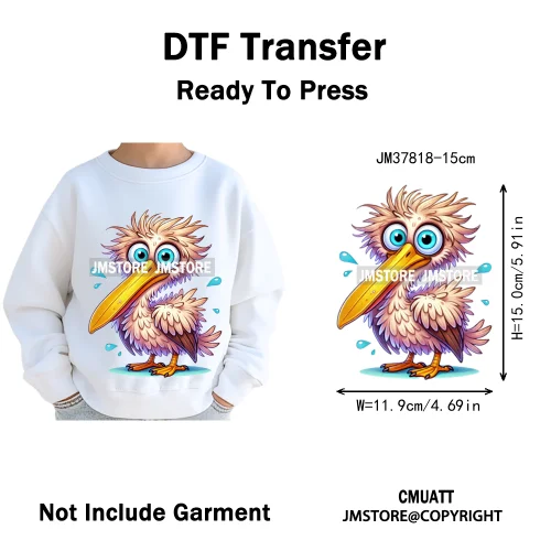 15cm 5.9in Kids Funny Hairy Cartoon Birds Animal Washable Iron on DTF Transfers Stickers Printing Ready to Press for Clothing