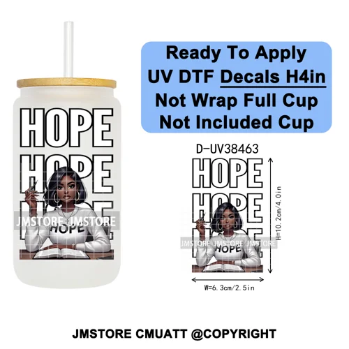 Black Girl Praying Faith Religious Women UV DTF Transfer Stickers Decals Ready To Apply Waterproof For 16OZ Libbey Glass Can Cup