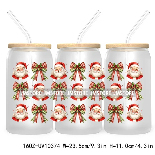 Just A Girl Who Loves Christmas UV DTF Sticker For 16OZ Libbey Glass Cup Can Wrap Transfer Stickers Custom Label Gingerbread Bow