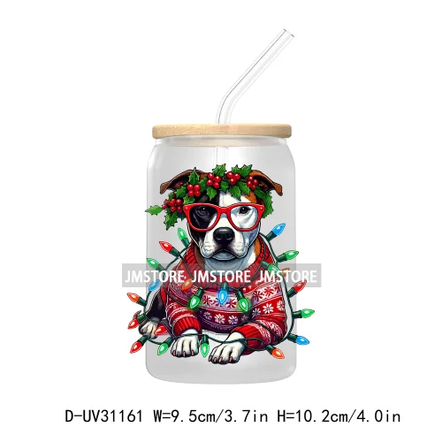 Funny Dog Cat Pets Christmas UV Sticker Decals For Libbey Cold Cups Mugs Tumbler Transfer Stickers Waterproof Logo Merry Woofmas