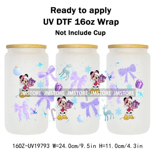 Christmas Mouse Cartoon Charater Girly UV DTF Cup Wrap Ready To Apply Transfer Stickers Durable For 16OZ Libbey Glass Can Bottle
