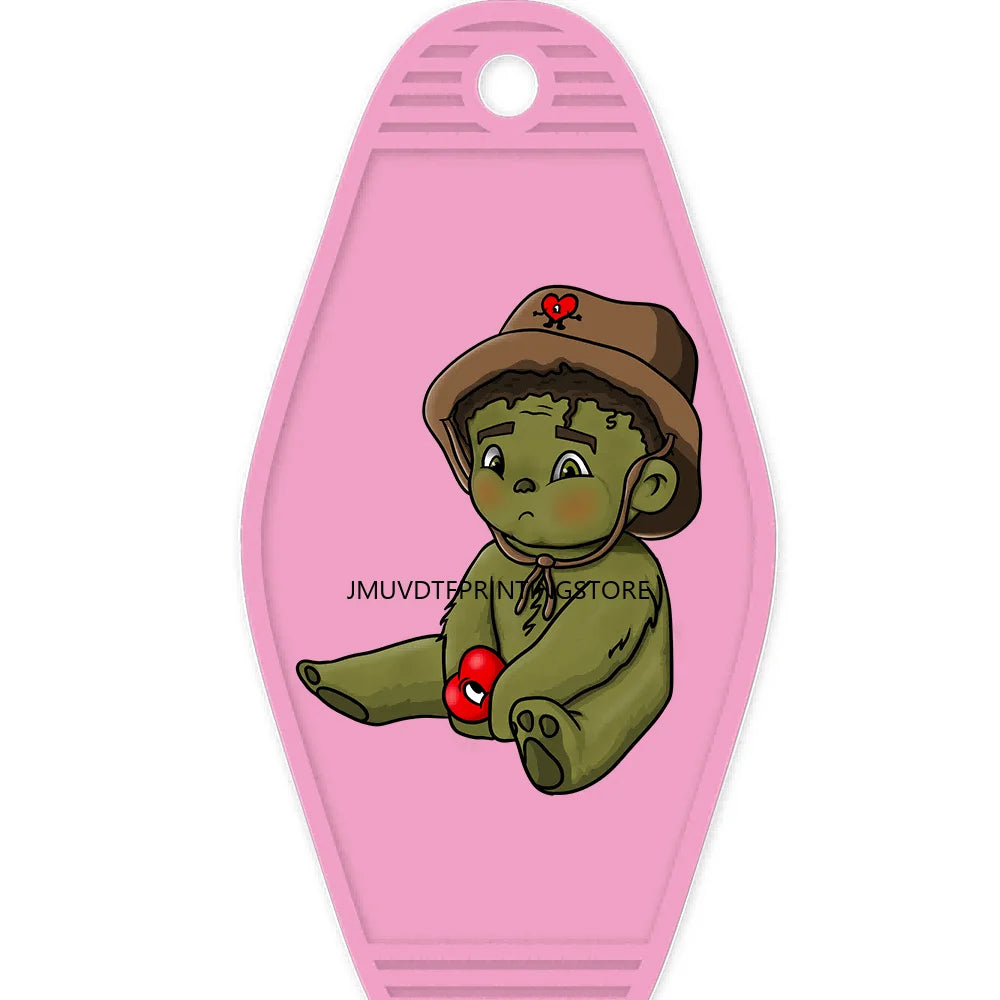 Christmas Cute Baby Green Guy With Santa Hat Gifts High Quality WaterProof UV DTF Sticker For Motel Hotel Keychain