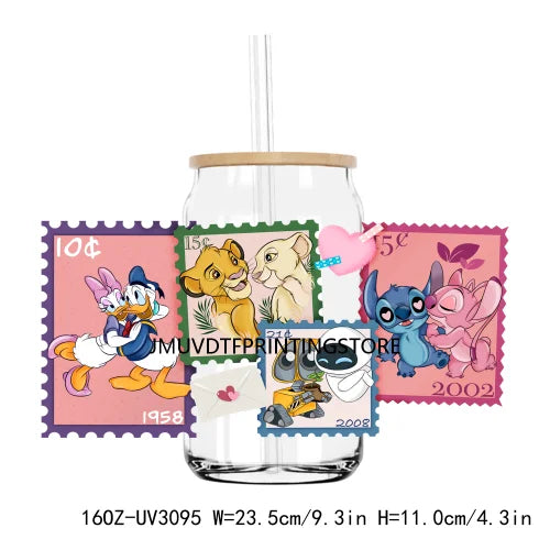 Valentine Cartoon Movie Couple Mouses UV DTF Sticker For 16OZ Libbey Glass Cup Can Wrap Transfer Sticker Custom Labels DIY Logo