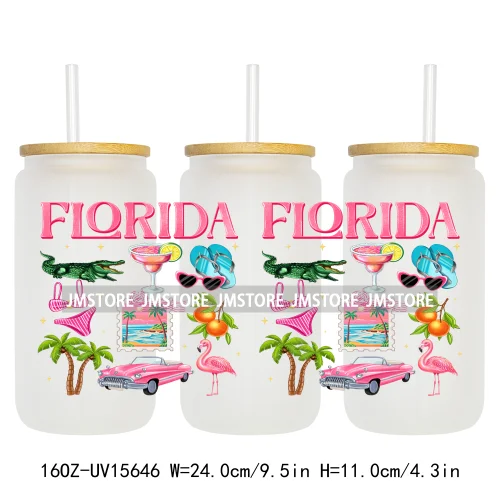Coquette Bow Florida Softgirl Summer Trip  UV DTF Wraps Transfer Sticker Custom High Quality For 16OZ Libbey Glass Can Tumbler