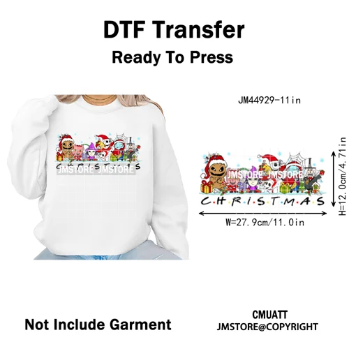 New Nightmare Horror Christmas Movie Characters Lover Iron on Washable DTF Heat Transfers Stickers Ready to Press for Clothes