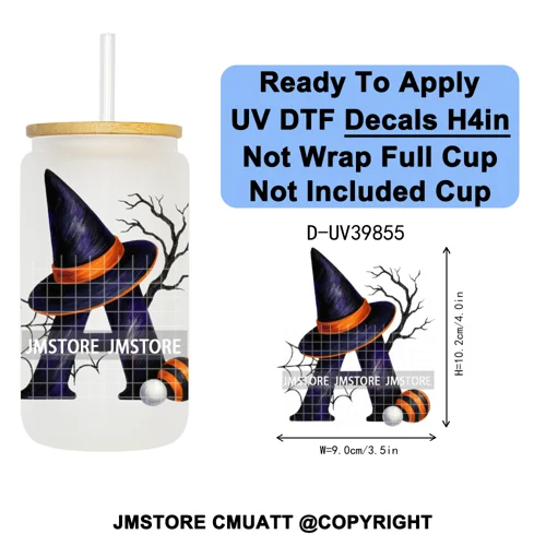 Polka Dot Pumpkin Halloween Letter Coquette UV DTF Decals Ready To Apply Waterproof Transfer Stickers For 16OZ Libbey Glass Can