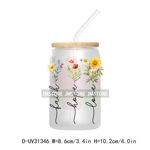 Christian Faith God Blessed Sunflowers Butterfly UV Sticker Decals For Libbey Cold Cup Mug Tumbler Transfer Stickers Bible Verse