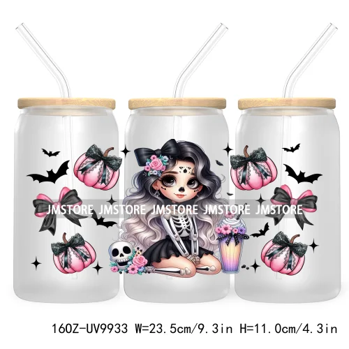 New Mexican Sugar Skull Girl UV DTF Sticker For 16OZ Libbey Glass Cup Can Wrap Transfer Stickers Custom Labels Day Of The Dead