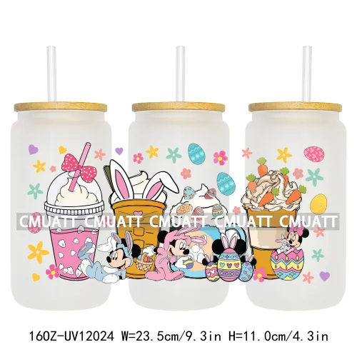 Spring Easter Stickers Cartoon Bunny Characters Eggs Kids 16OZ UV DTF Cup Wrap DIY Durable Label For Libbey Glass Can Mugs