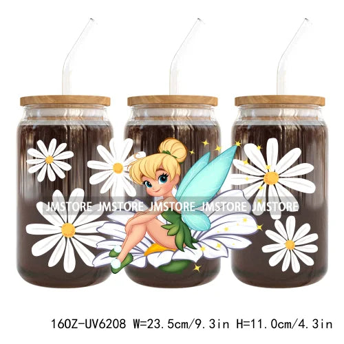 Cartoon Princess Coffee UV DTF Sticker For 16OZ Libbey Glass Cup Can Wrap Transfer Sticker Custom Print DIY Logo Magical Kingdom