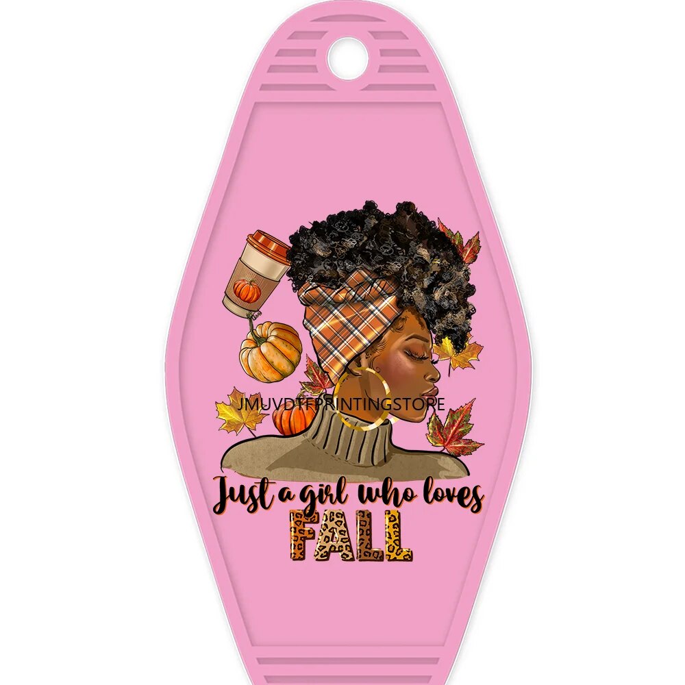 Black Girl Just A Girl Who Loves Fall High Quality WaterProof UV DTF Sticker For Motel Hotel Keychian Merry Christmas Afro Girl