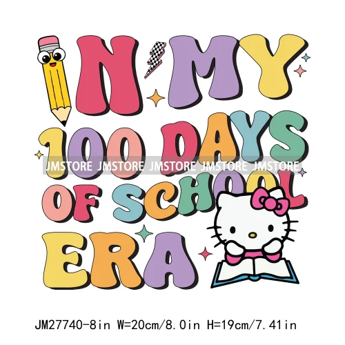 Cartton Animal Happy In My 100 Days Of School Era Books Teacher DTF Iron On Transfers Stickers Ready To Press For T-shirts Bags