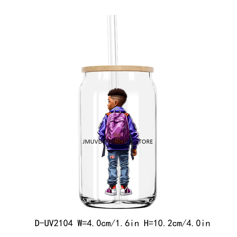 Back To School Black Girl Boy UV DTF Transfers Stickers Decals For Libbey Cold Cups Mugs Tumbler Waterproof DIY Craft