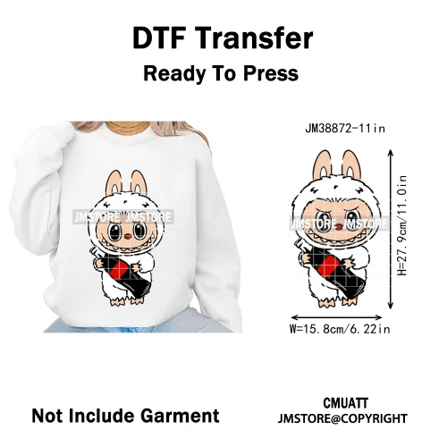 Coquette Bow Monster Doll Drinking Soda Bottle Thermal Printing Iron on DTF Washable Transfer Sticker Ready to Press for Clothes