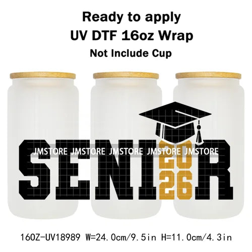 High School Senior Coquette Bow 16OZ UV DTF Cup Wraps Ready To Apply Waterproof Transfer Stickers For Libbey Glass Can Tumbler