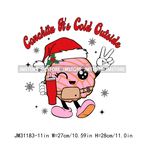 Funny Tis The Season Mexican Chocolate Pink Christmas Pan Dulce Spanish Iron On DTF Transfer Stickers Ready To Press For Clothes