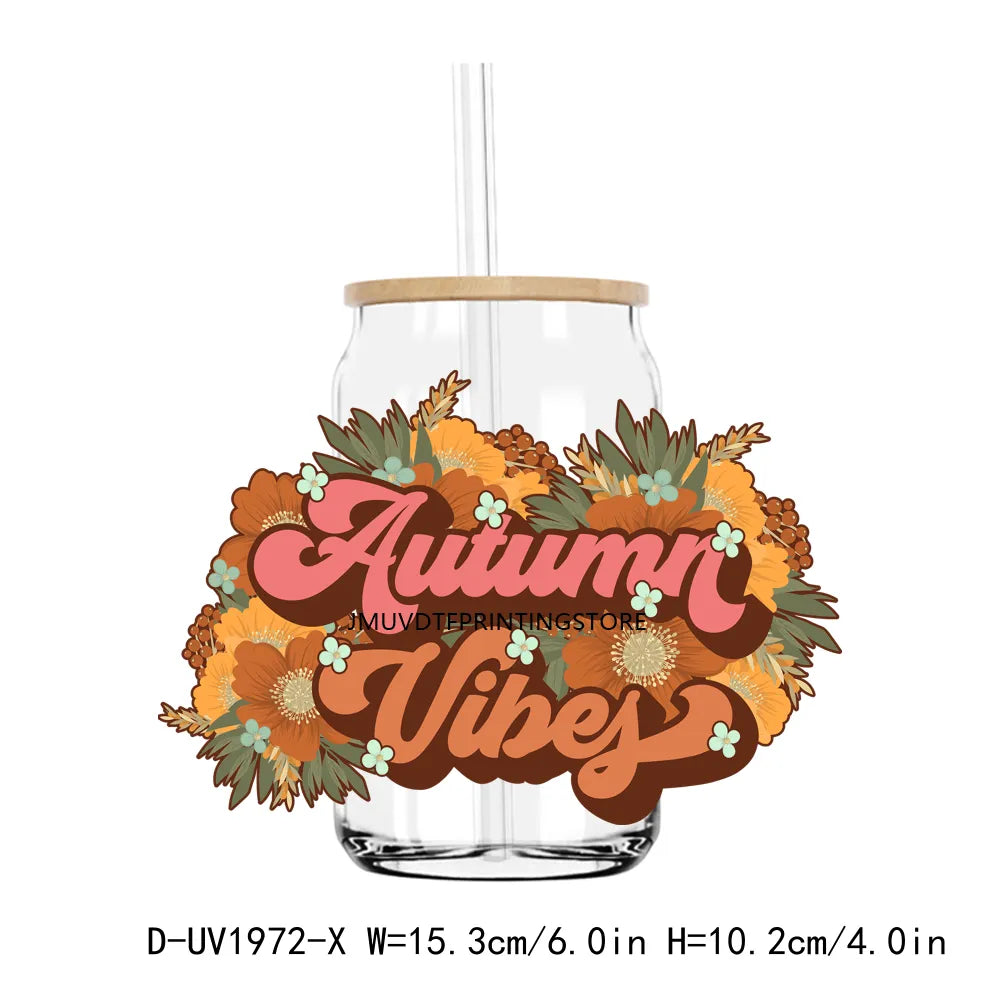 Feelin Pumpkin Spicy Autumn Vibes UV DTF Transfers Stickers Decals For Libbey Cold Cups Mugs Tumbler Waterproof DIY Craft