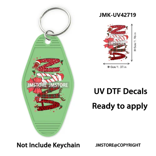 Preppy Bow Christmas Reindeer Mama Mini UV DTF Keychain Decals Ready To Apply Waterproof Durable Wraps For Hotel Motel Keychain