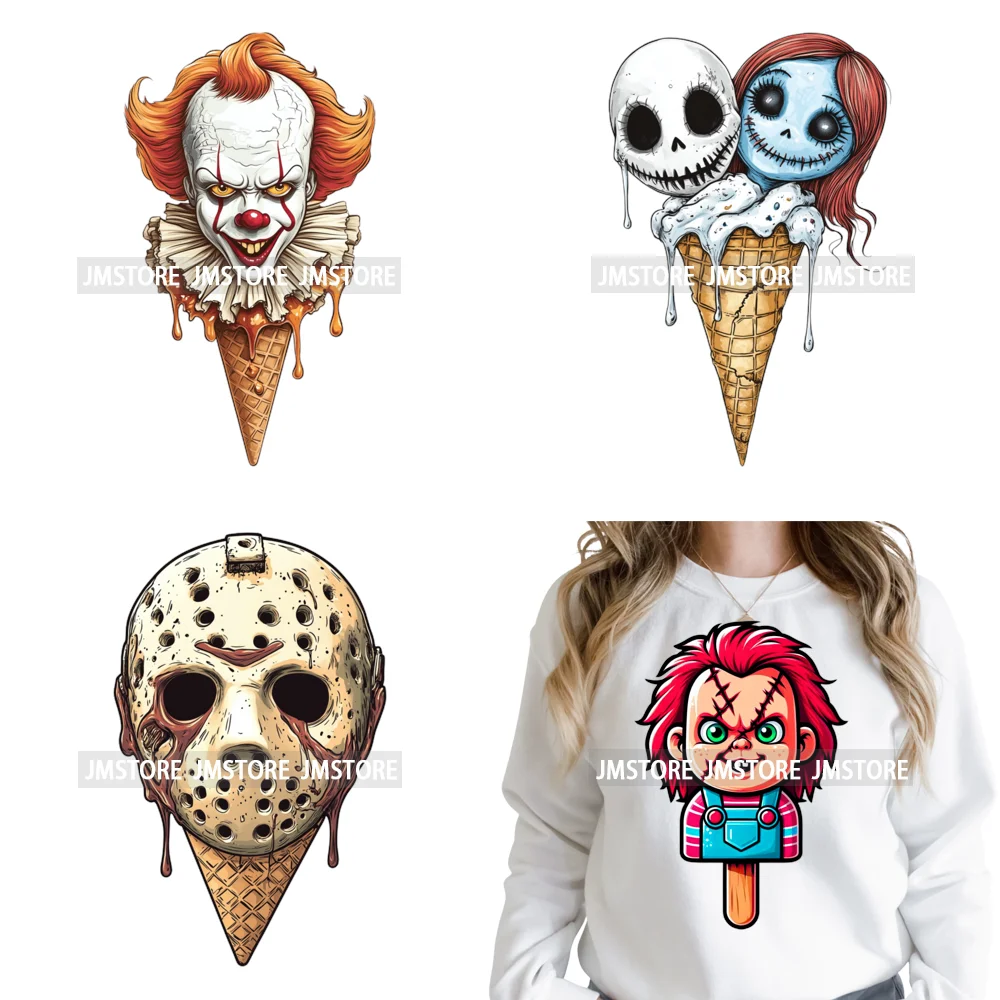 Scary Halloween Popsicles Horror Movie Killers Character Iron on DTF Washable Transfers Stickers Ready to Press for Textile Bags