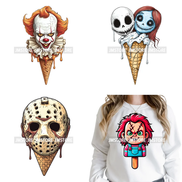Scary Halloween Popsicles Horror Movie Killers Character Iron on DTF Washable Transfers Stickers Ready to Press for Textile Bags