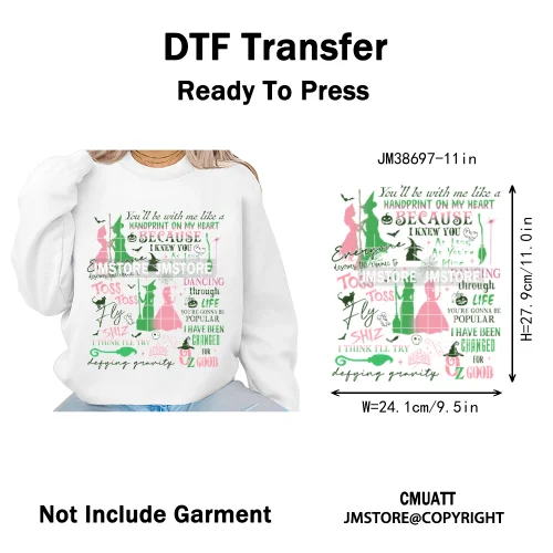 Magic Musical Movies Bad Good Witches Team Pink Green Coquette Iron on DTF Heat Transfers Stickers Ready to Press for T-shirts