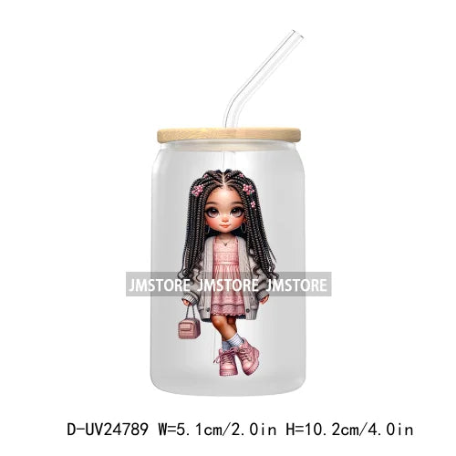 Fashion Chibi Dreadlock Girls UV DTF Transfers Stickers Decals For Libbey Cold Cups Mugs Tumbler Waterproof DIY Craft Black Girl