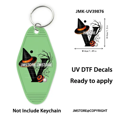 Halloween Pumpkin Alphabet Letters UV DTF Motel Keychain Decal Ready To Ship Durable Transfer Stickers Prints For Hotel Keychain