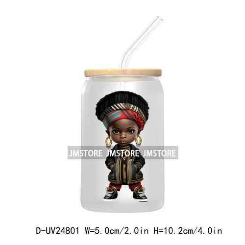 Cute Little Black Boy Girl UV DTF Transfer Stickers Decals For Libbey Cold Cups Mugs Tumbler Waterproof DIY Craft Cool Afro Kids