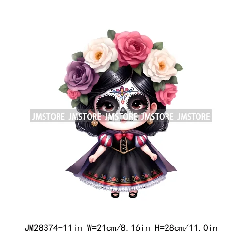 Cute Mexican Day Of The Dead Skeleton Catrina Princess Dolls Iron On DTF Heat Press Transfers Stickers Printing For Clothes