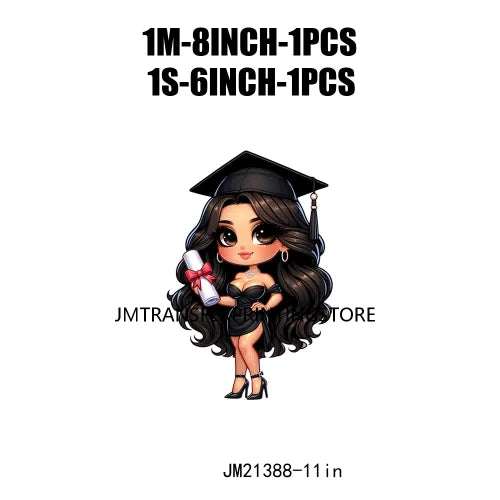 Cool Pretty Chibi Latina College Graduation Girls Educated Diploma Iron On DTF Transfer Stickers Ready To Press For T-shirts