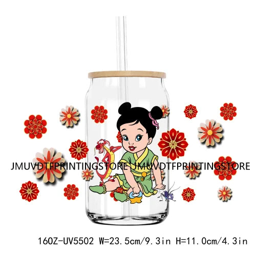 Cartoon Little Mermaid Princess Friends UV DTF Sticker For 16OZ Libbey Glass Cup Can Wrap Transfer Sticker Custom Label DIY Logo