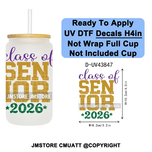 Graduation Crew 2026 Senior UV DTF Transfer Stickers Decals Ready To Apply Good Quality Prints For Libbey Cold Cup Mug Bottle