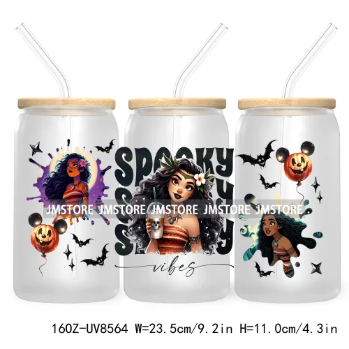 Spooky Vibes Halloween Princess 16OZ UV DTF Cup Wrap Transfer Stickers Custom Label Durable Waterproof Logo For Libbey Glass Can